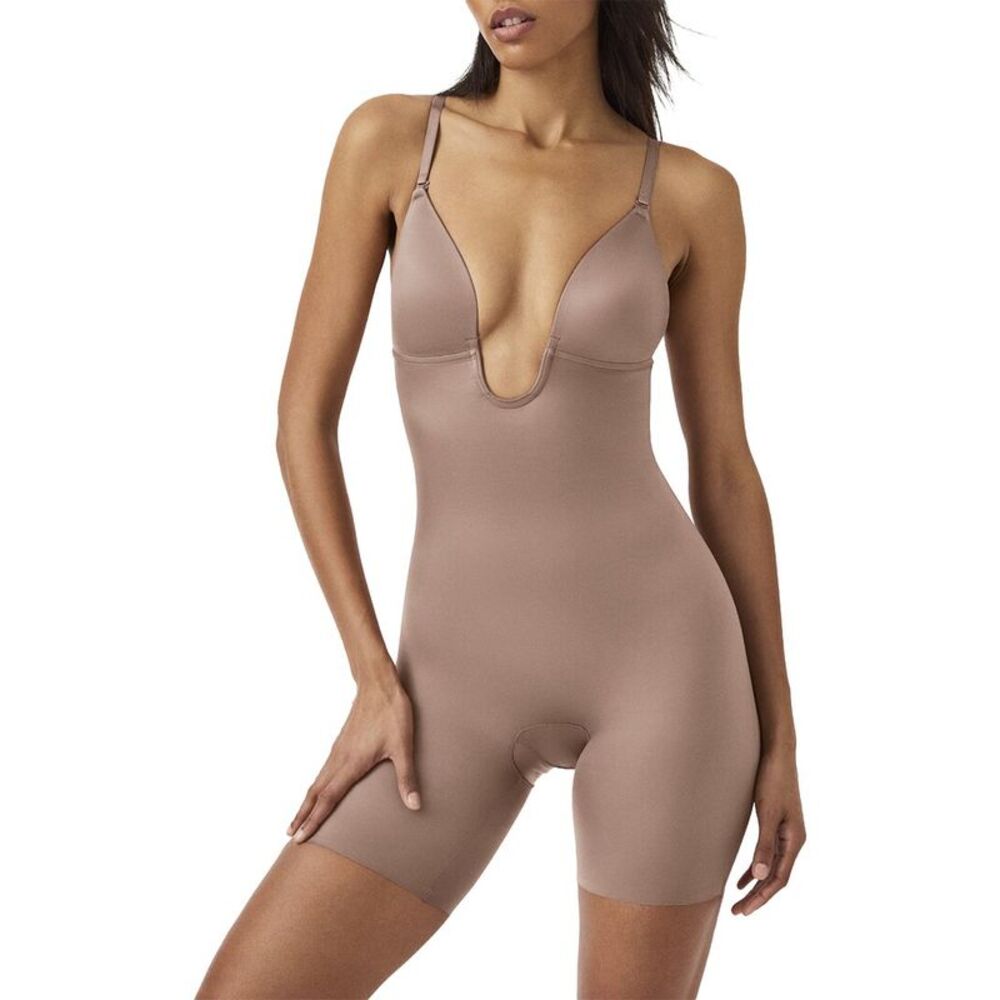 Spanx® Womens  Plunge Low Back Mid Thigh Bodysuit